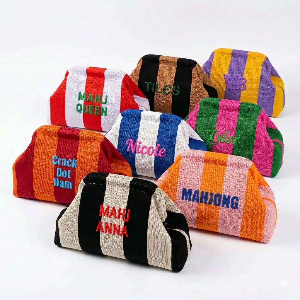 Personalized Embroidered Mahjong Tile bags,Mahjong Accessories & Cosmetic