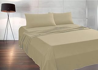 Fabriqué en Italie - Parure de lit avec drap-housse H 20 cm, en pur coton 100 % de très haute qualité (beige, une place et demie)
