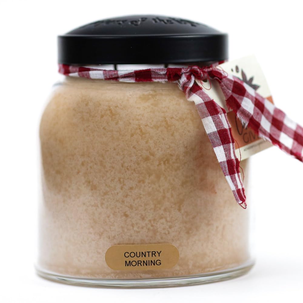Country Morning - 34oz Papa Scented Candle Jar with Lid - Keepers of the Light - 155 Hours of Burn Time, Gift for Women, Brown