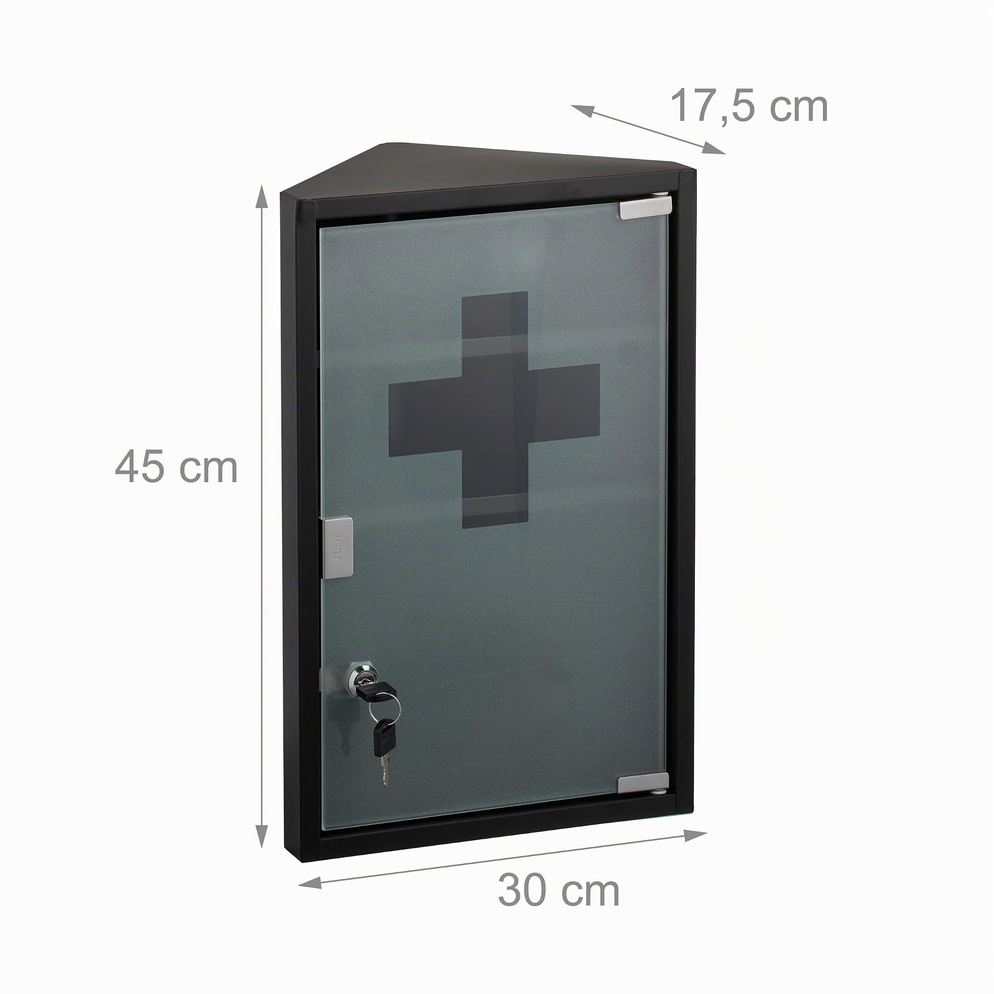 Relaxdays Armadietto Pronto Soccorso per Medicinali, Cassetta Medicine con Chiave, 3 Scomparti, HLP: 45x30x17,5 cm, Nero