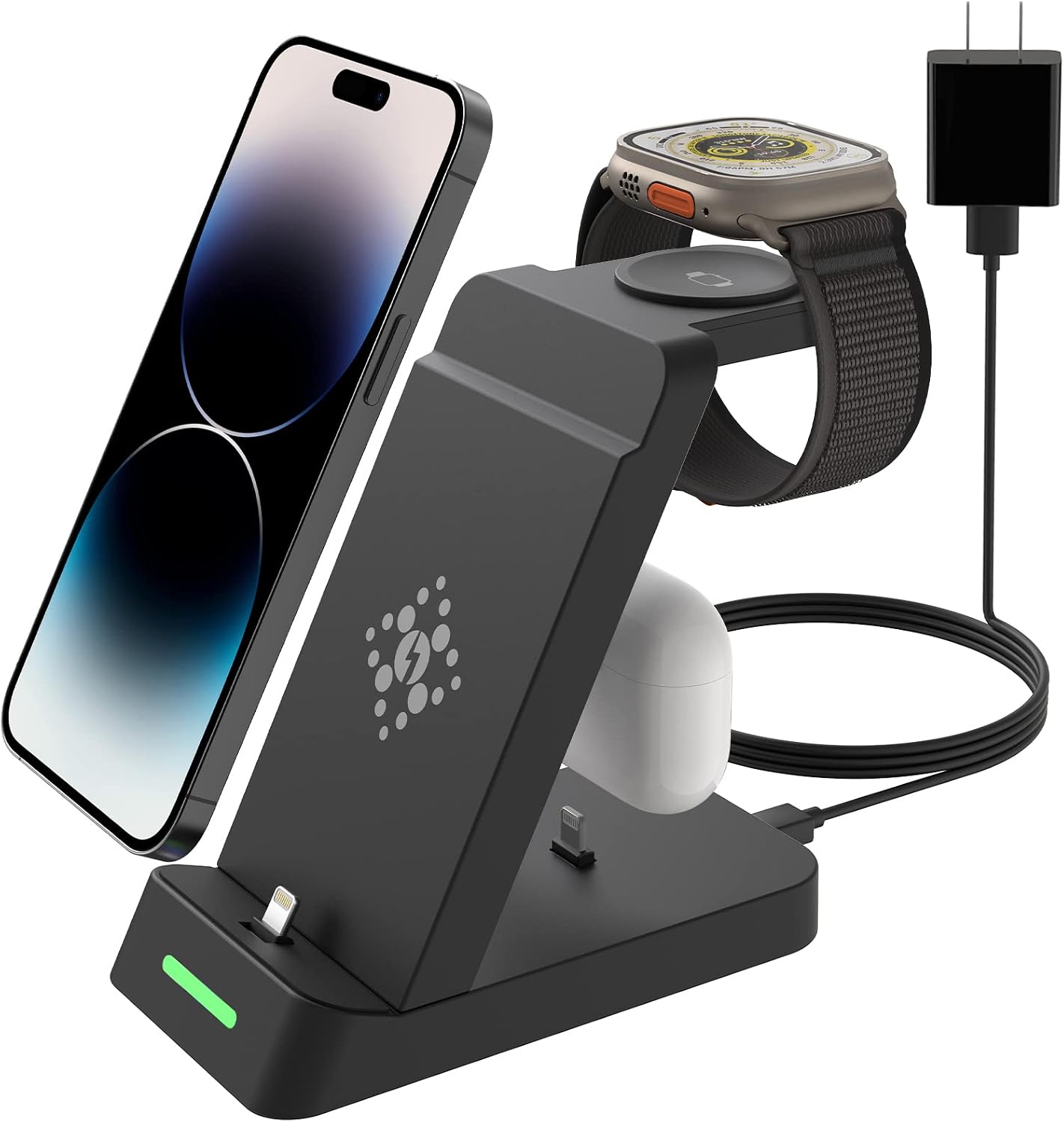 3 in 1 Wireless Charging Station Compatible with Apple Devices iPhone 13/12/11/Pro/Pro Max/X/XS Multiple Devices Watch SE 6 5 4 3 AirPods 3 2 /Pro Charger Pad Stand Stations (No QC Adapter)