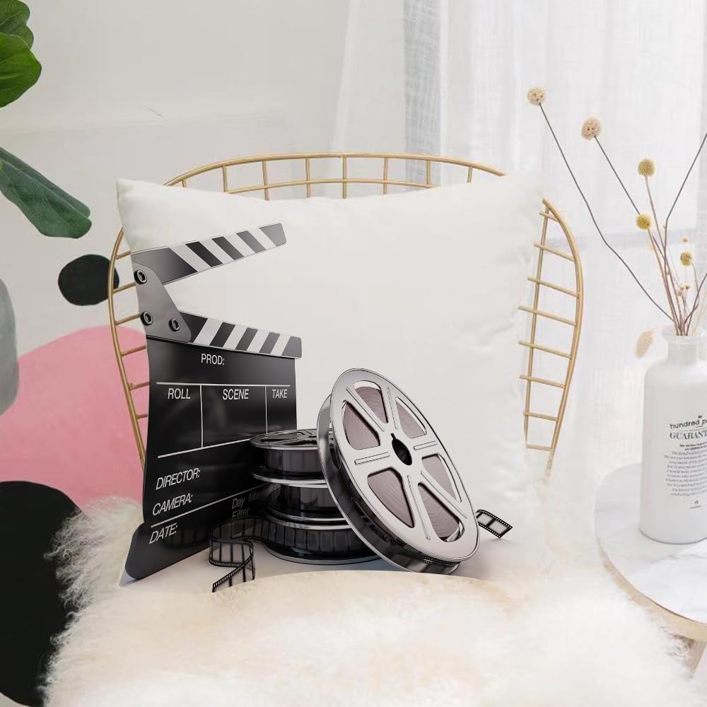 HYMSXW Cushion Cover,Throw Pillow Case Home Decorative for Living Room Bedroom Sofa Chair 20X20 Inch,Classic props of the film, the script supervisor's board and the film rolls,Pillowcase 50X50cm