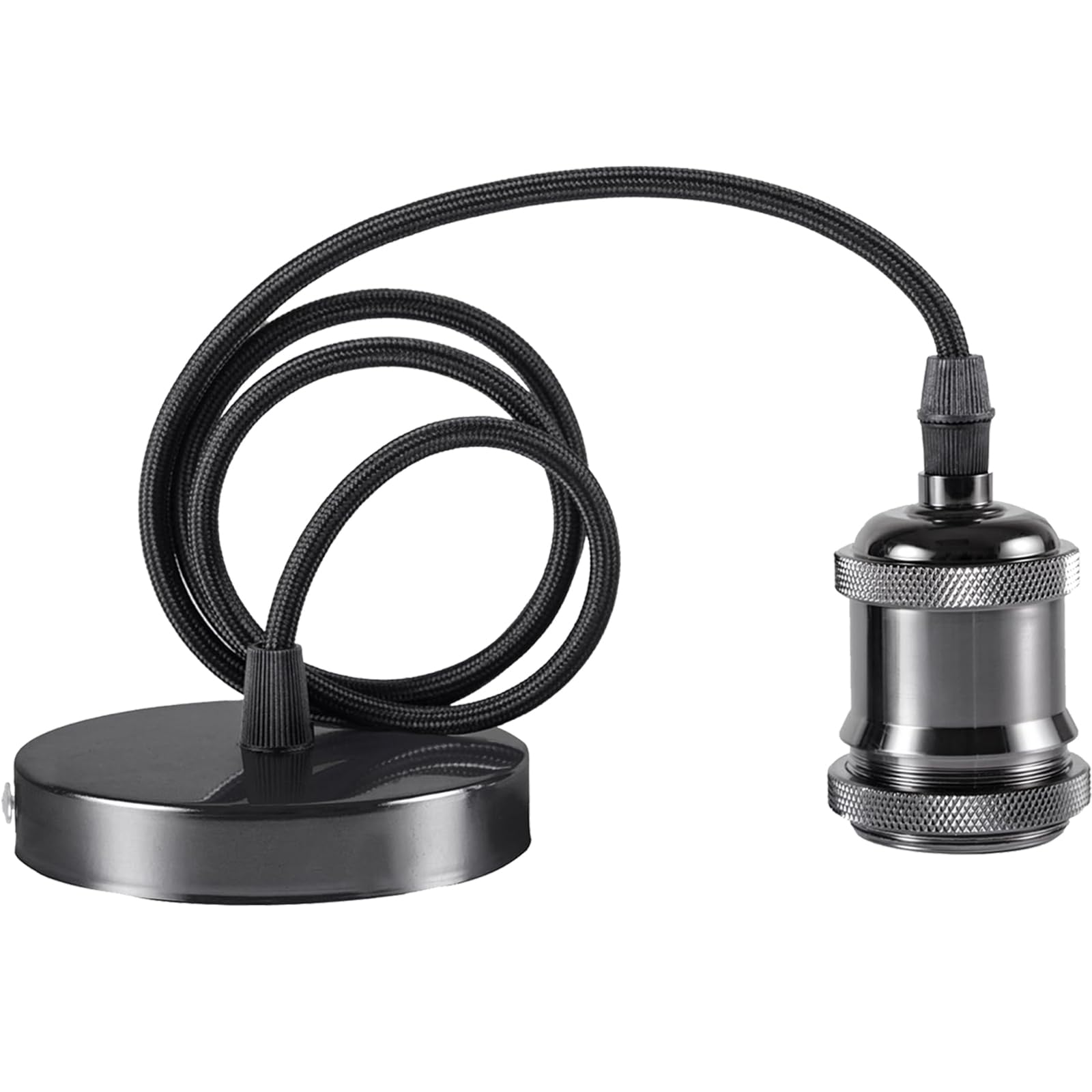 Seruno Metall Lampenaufhängung E27 mit Kabel, E27 Retro Lampenaufhängung mit Kabel, Vintage Pendelleuchte mit Deckenhalterung, Ideal für Industriellen Stil, Küchen, Bars und Wohnzimmer, Schwarz