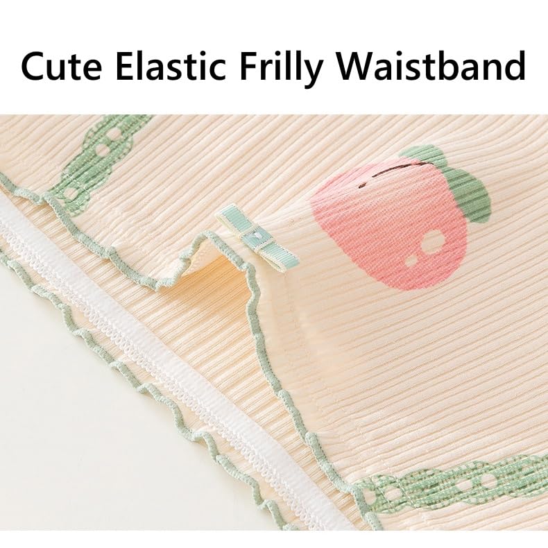 Korean Cotton Frilly Panties for School Girls Teens,Cute Fruit Print Briefs Ruffled Trim Mid Waist Underwear,4-Pack3