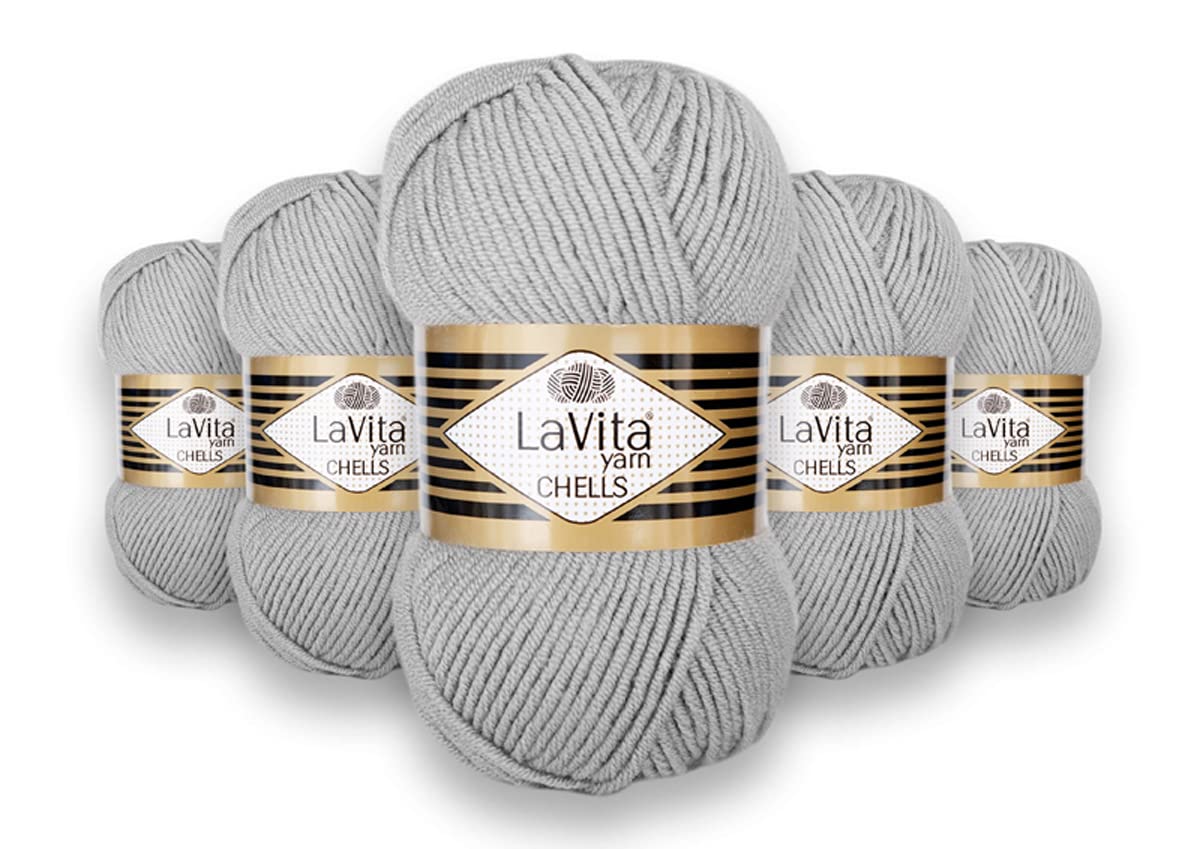 LaVita Yarn CHELLS Hand Knitting Yarn Wool 5 Pieces Pack 100% Acrylic 1 Ball 100 gr 170 mt (2771-Grey)