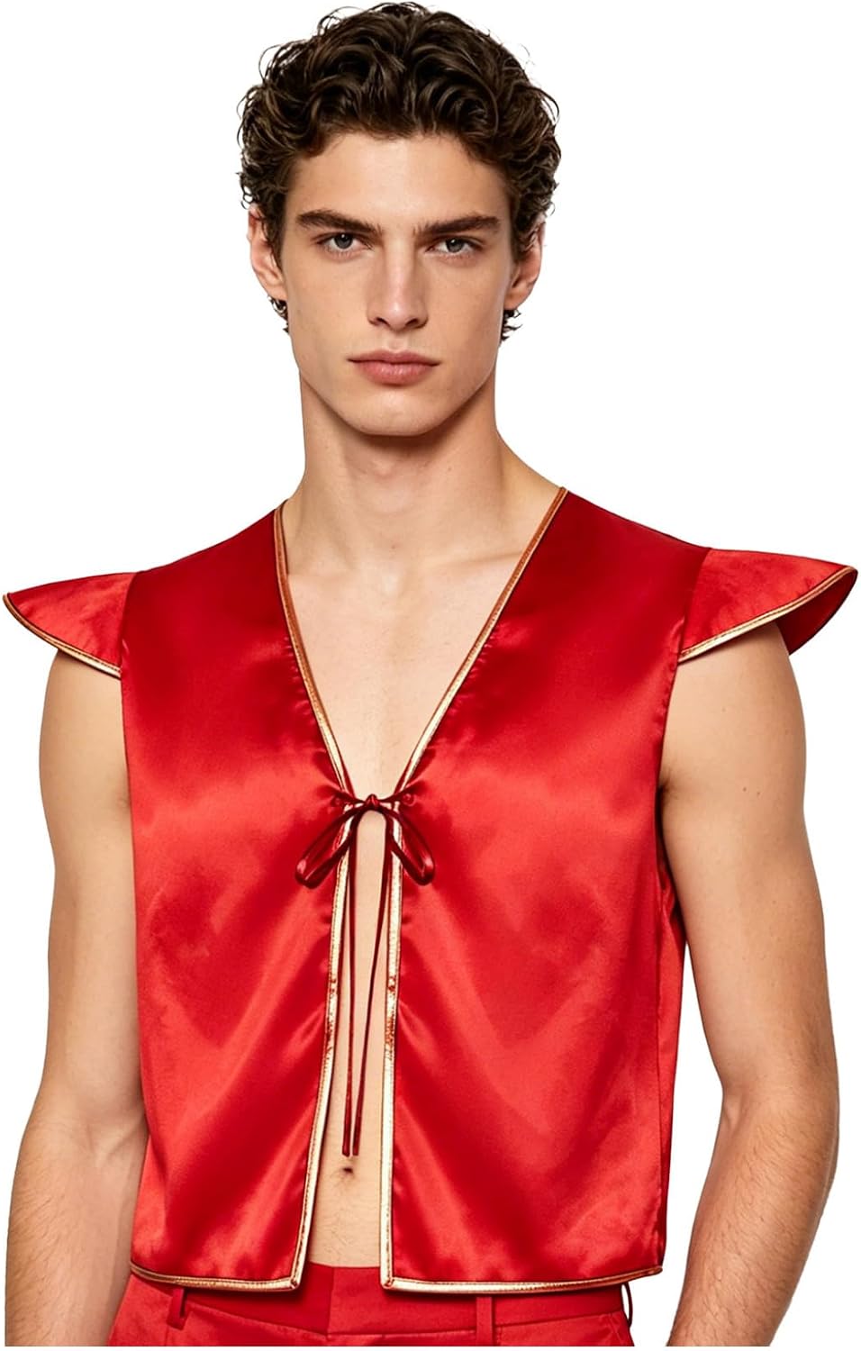Men Arab Prince Outfit Cap Sleeve Open Front Dance Tops | Stage Performance Wear,Arab Prince Dubai,Soft and Lightweight,Solid Color,Sleeveless,Pirate Vest,Indian Role Play Clothes