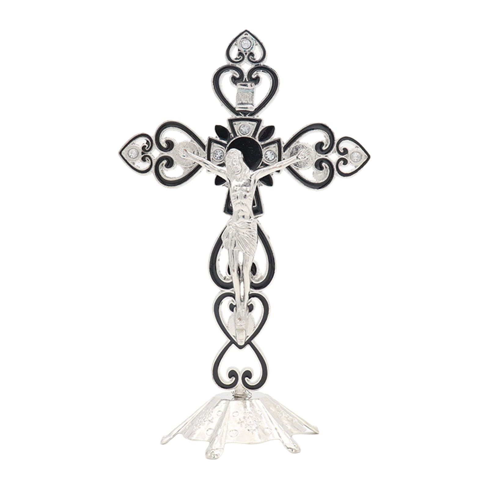 LiRRvb Crucifix Sculpture Cross Statue Catholic Figurine Standing Crucifix for Home Living Room Table Bedroom Figurines