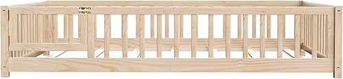 Miniatura 12 de Marco de cama Montessori de madera de tamaño individual con listones de madera, valla y puerta para niños, niñas y niños, espresso (con listones de
