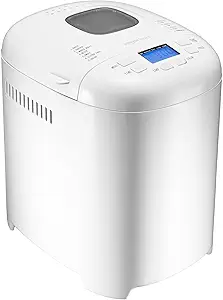 Amazon Basics Programmable Bread Maker, 2 Pound Non-Stick Automatic Bread Making Machine, 14 Settings for Breads, Doughs, Gluten-Free Options and More, LCD Display, White