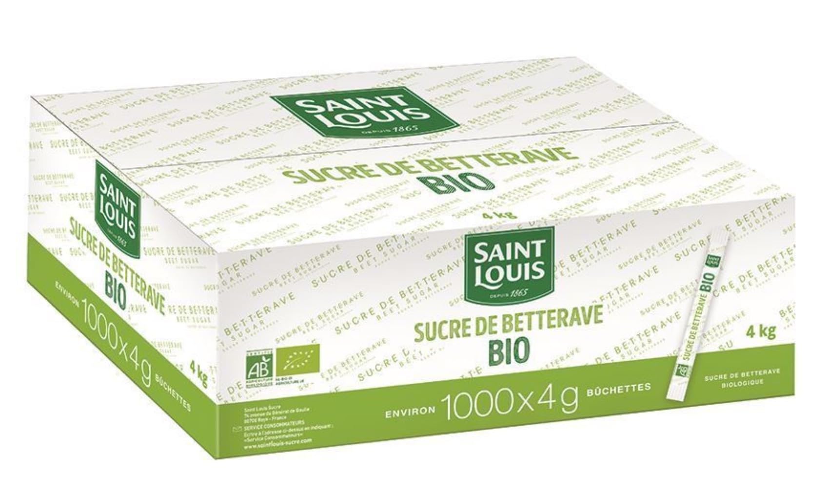 Sucre en Poudre de Betterave BIO Saiont Louis 1000 x 4g/Boite - Offres de 1, é et 3 Boites livraison Gratuite France (1 boite)