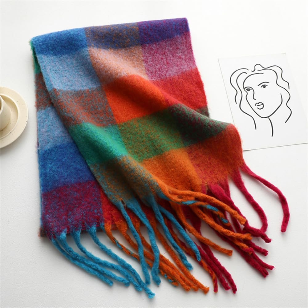 Women Scarf Winter Big Colorful Checked Thick Warm Wrap Scarves Casual Tassel Blanket Scarf Stylish Plaid Design - Image 2