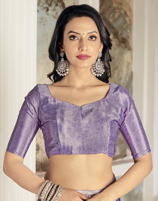Image of SIRIL Women's Printed Silk Crepe Saree with Unstitched Blouse Piece