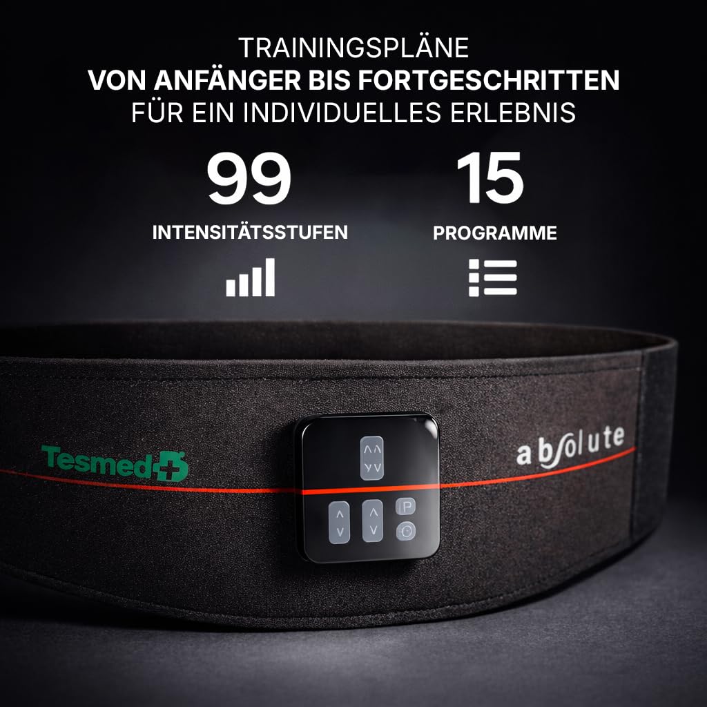 TESMED Absolute: Elektrischer EMS-Bauchmuskeltrainer-Gürtel. EMS-Trainingsgerät für zentrale und seitliche Elektrostimulation des Bauches. Unisex, Wiederaufladbar, Made in Italy.