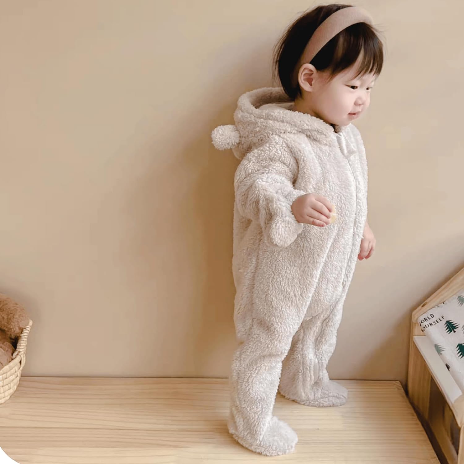 Baby Snowsuit Bear Ear Hooded Jumpsuit Fleece Romper Zipper Winter Coat Outfits