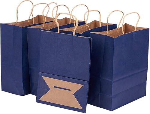 BENECREAT Paquete de 30 bolsas de papel kraft azul oscuro con asa de 8 x 4 x 10.5 pulgadas, bolsas de regalo para fiestas de cumpleaños, bodas,