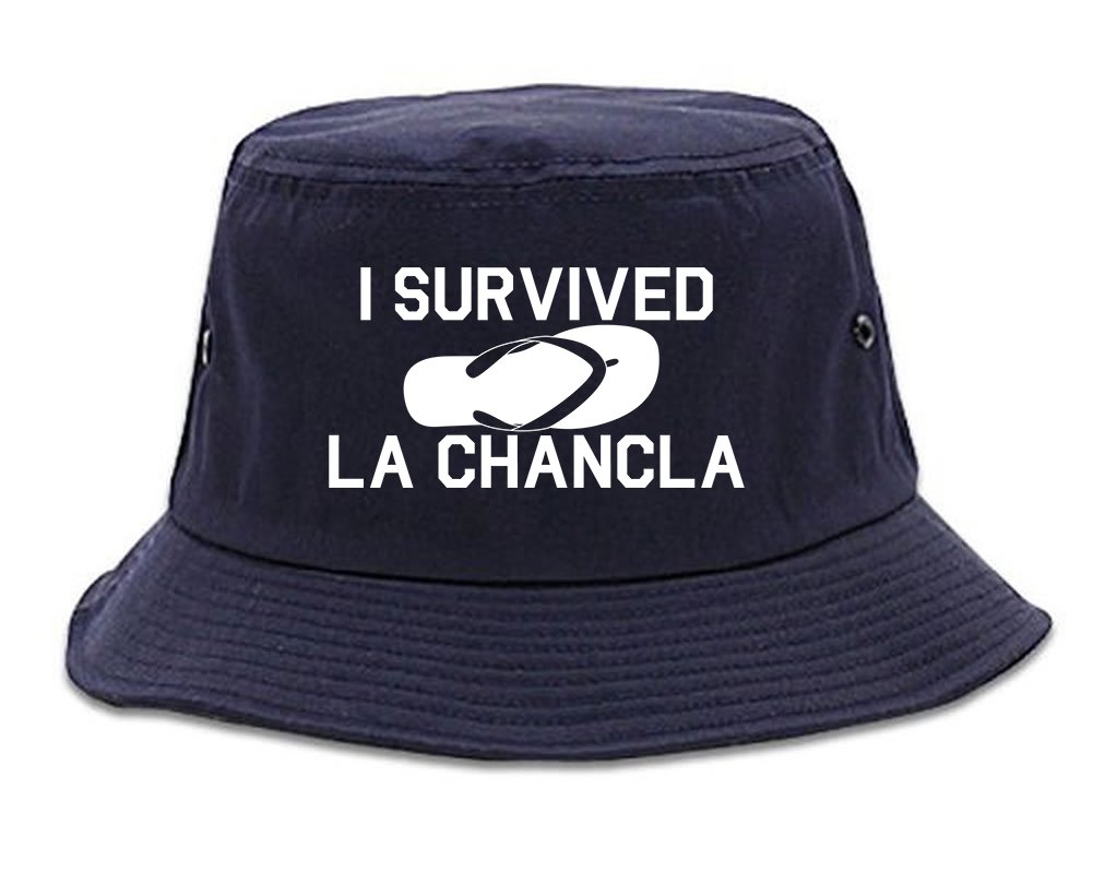 Kings Of NY I Survived La Chancla Funny Spanish Mens Bucket Hat Navy Blue