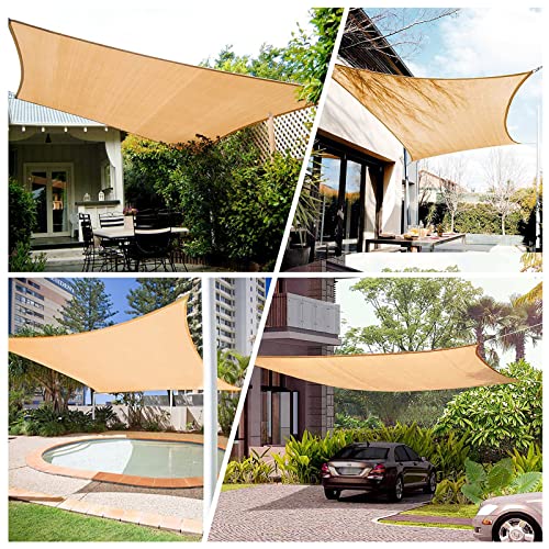 Toldo rectangular para sombra de sol en color arena lona impermeable para exterior 7