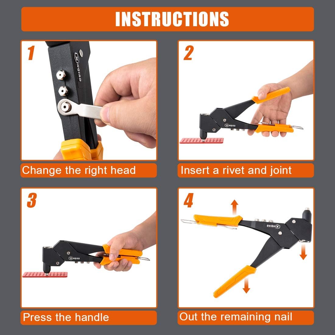 Buy XINQIAO Rivet Gun Kit with 100 Pcs Rivets, 360° Swivel Head Hand