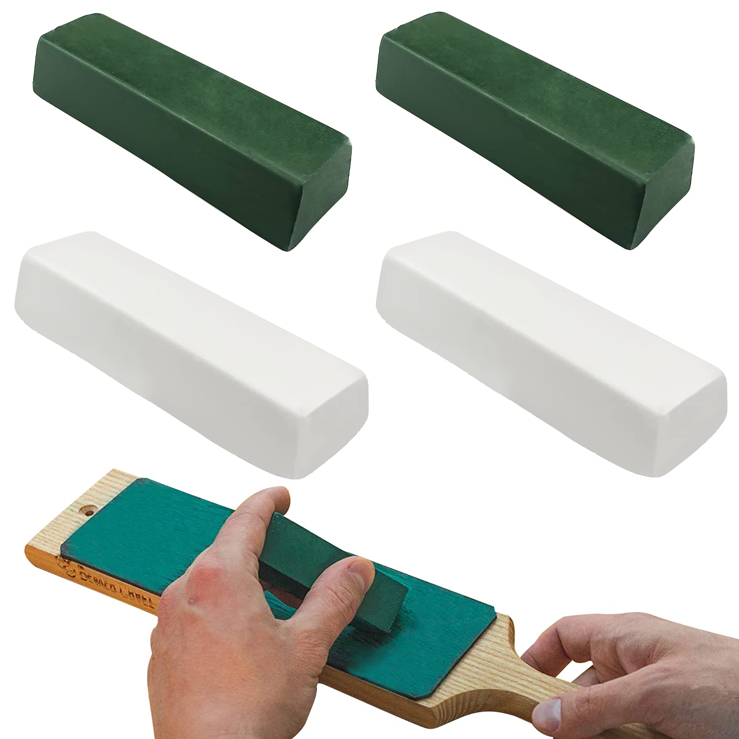 Lot de 4 composés de polissage fins pour affûtage et polissage de surface en acier inoxydable, vert et blanc
