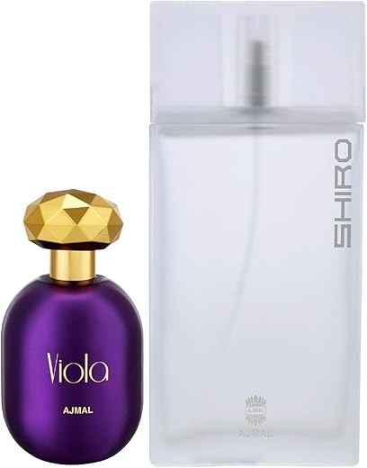 Ajmal Viola EDP Fruity Floral Perfume 75ml for Women and Shiro EDP Citrus Spicy Perfume 90ml for Men FREE