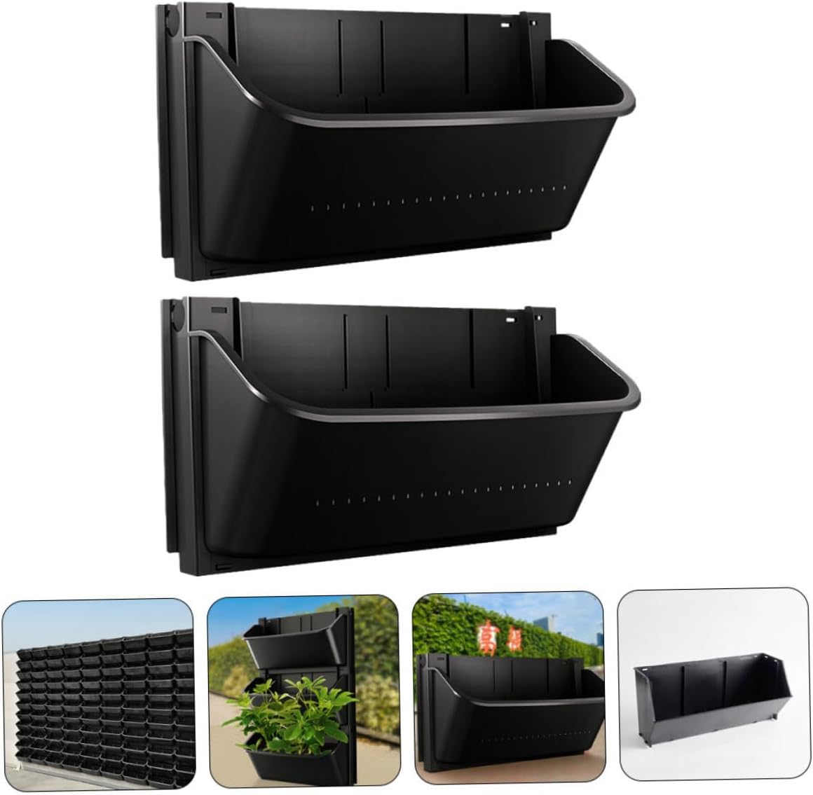 2pcs Vertical Wall Planters Plastic Hanging Flower Pots Outdoor Space-Saving Balcony Patio Garden Containers Sturdy Plant Holders for Greenery Decoration