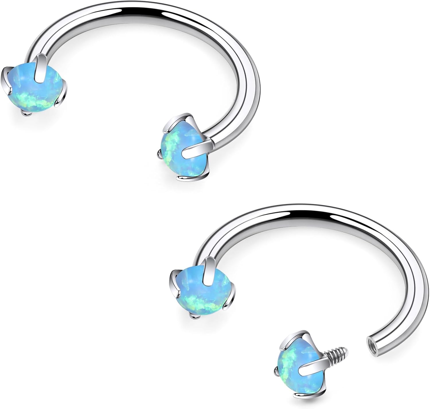 16G F136 Titanium Internal Thread Horseshoe Septum Nose Ring Piercing Jewelry Circular Barbell Helix Snug Tragus Rook Daith Cartilage Earring Lip Ring Piercing Jewelry for Women Men Opal