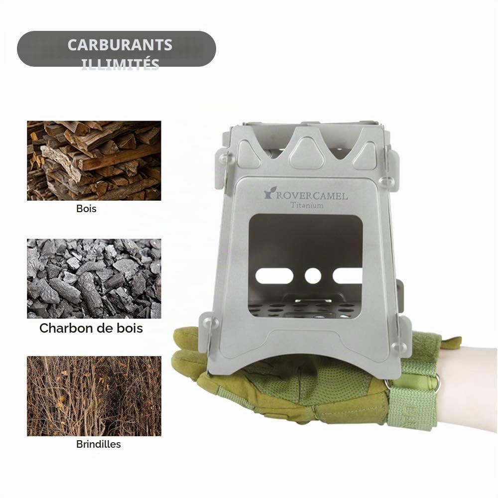LIXADA Réchaud de Camping Pliant Portable, Poêle à Bois Léger Titane pour la Survie en Plein air Cuisson Pique-Nique Chasse (Type2)