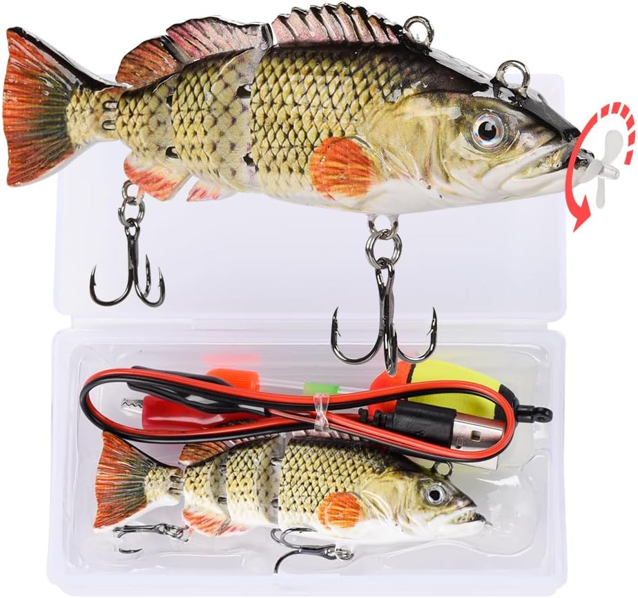 'Robotic Swimming Fishing Electric Lures 5.12'' USB Rechargeable LED Light Wobbler Multi Jointed Swimbaits Hard Lures Fishing Tackle'