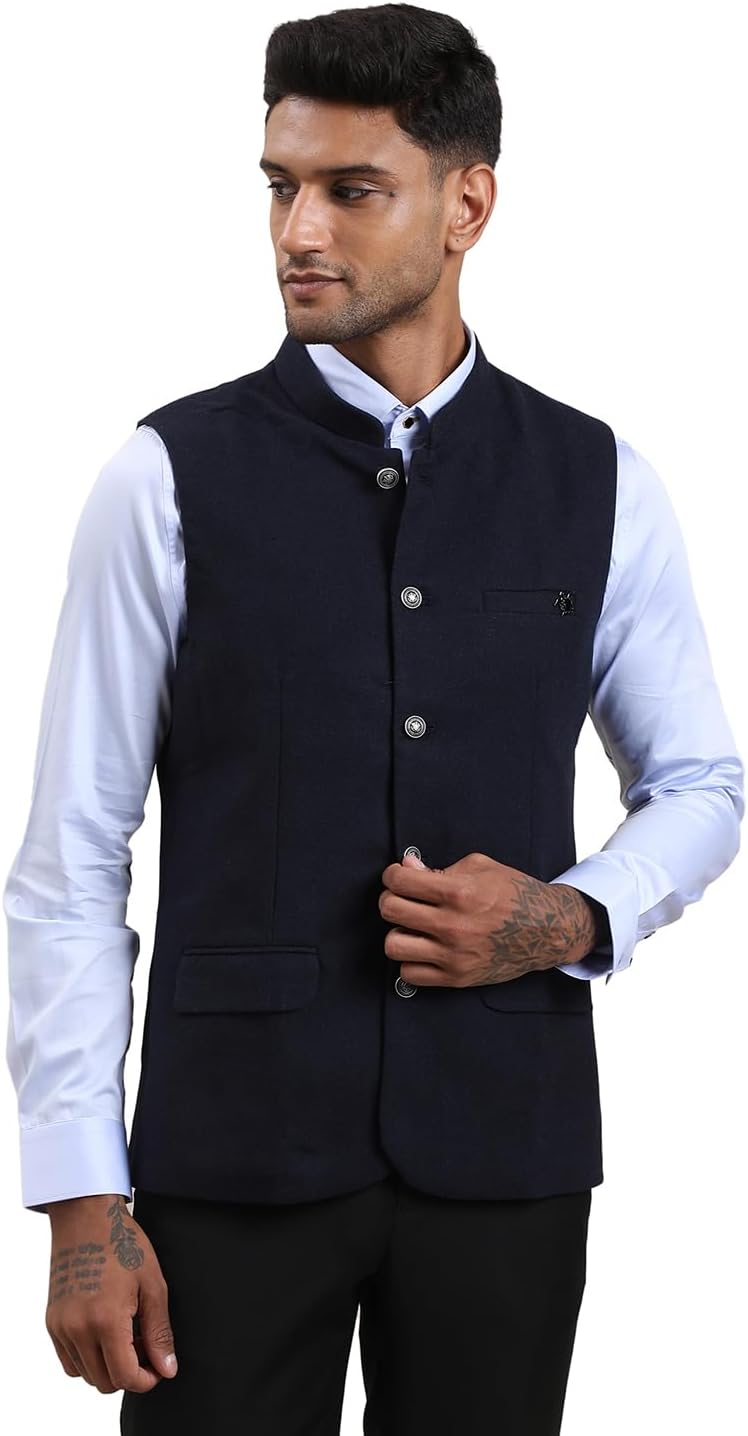 Turtle Nehru Men's Solid Fitted Rayon Terry Jacket