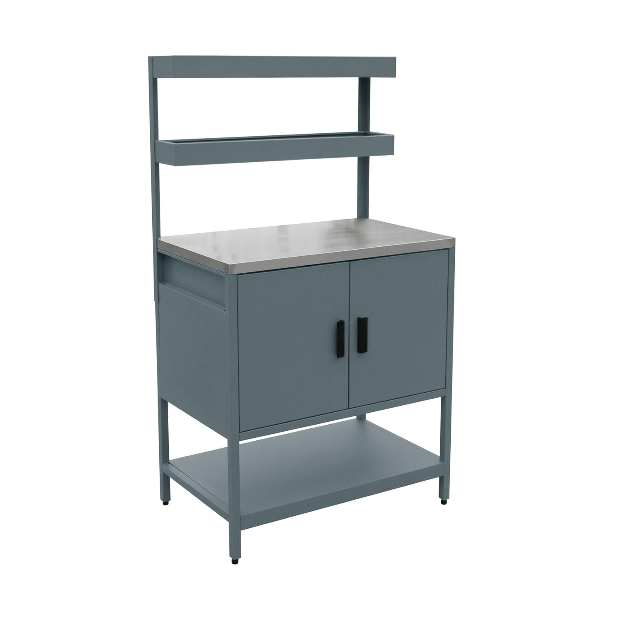 sweeek - Cuisine d'extérieure en acier bleu gris avec 2 étagères suspendues et 2 portes L80cm