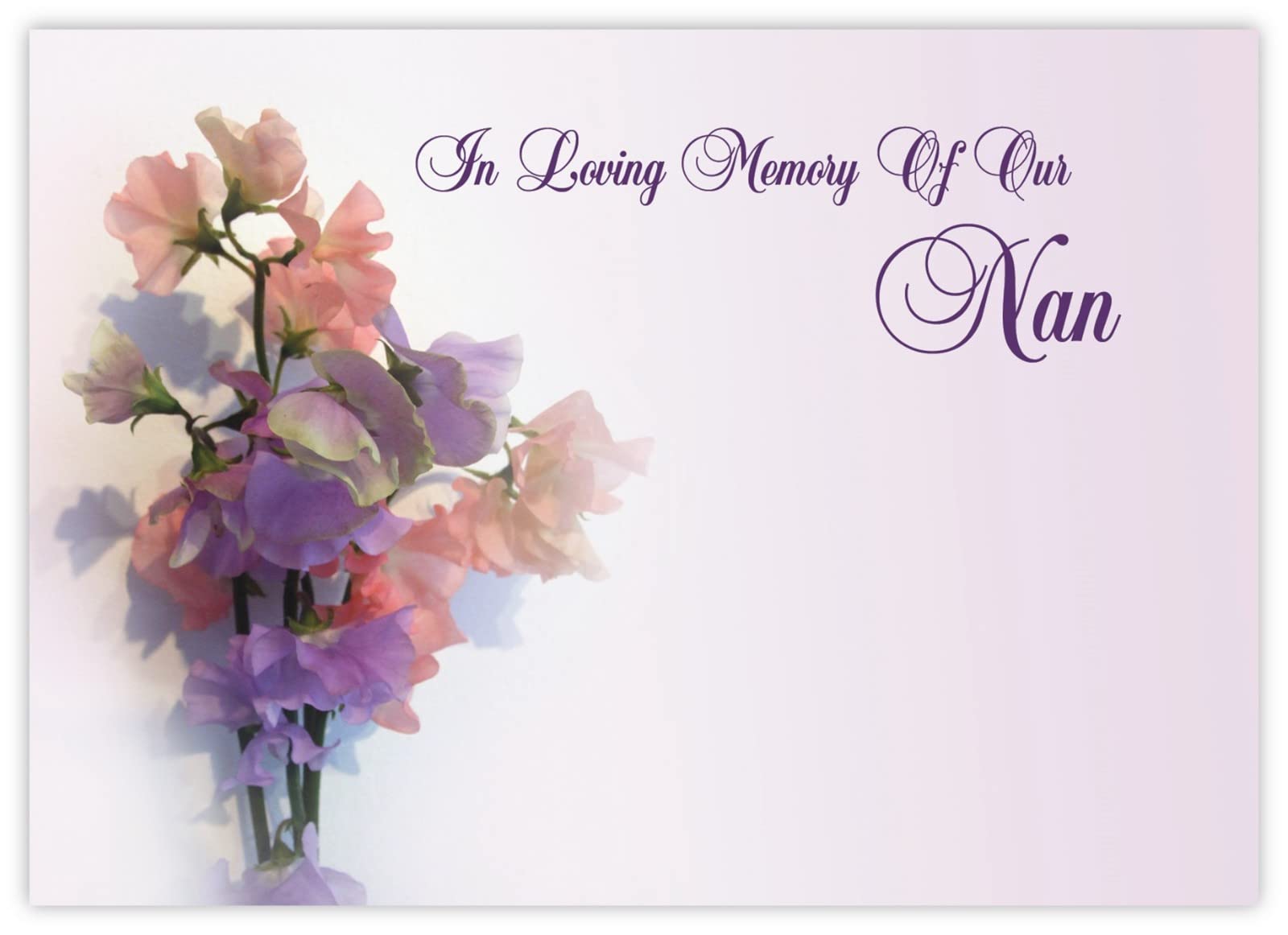 celloexpress In Loving Memory Nan (Sweet Pea) Flower Message Cards - 90mm x 125mm - Bereavement Florist Card Sympathy Condolences Notes (Pack of 12)