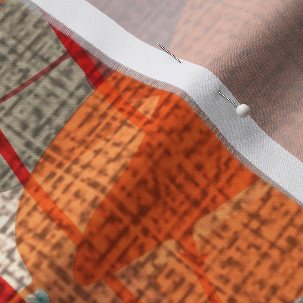 Spoonflower Fabric - Botanical Leaves Faux Textured Red Brown Floral Nature Orange Branches Printed on Organic Cotton Sateen Fabric by The Yard - Sewing Quilting Apparel Home Decor