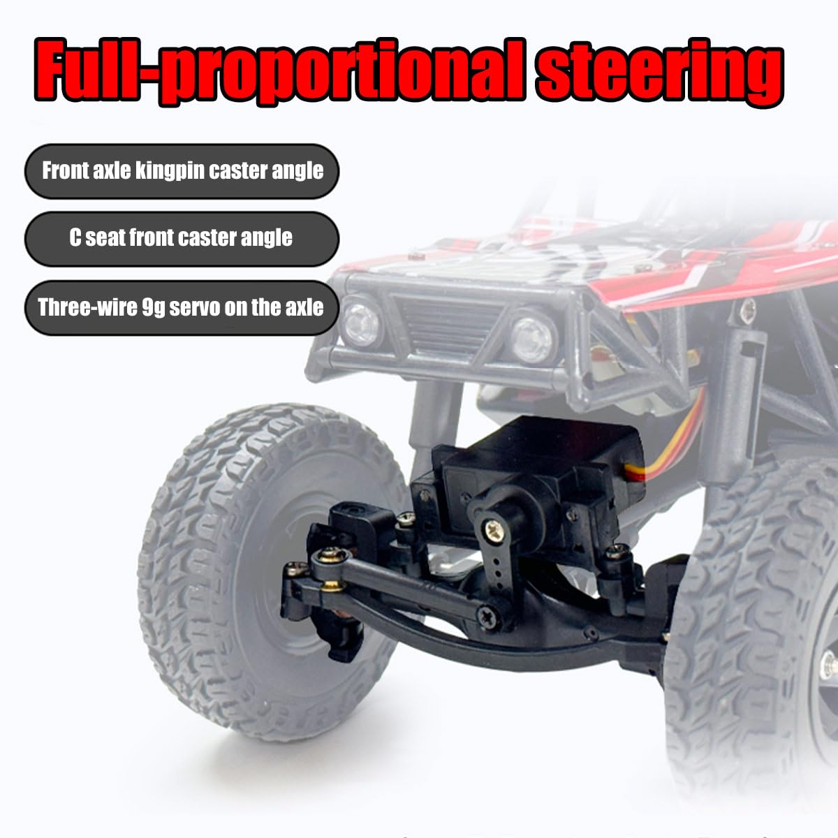 Skala 1/18 4WD RC Off-Road, Rock Crawler z rozkładanymi reflektorami i regulowanym zawieszeniem, dla dorosłych, wytrzymały teren, prezent dla dorosłych entuzjastów (wersja RTR/czerwony)