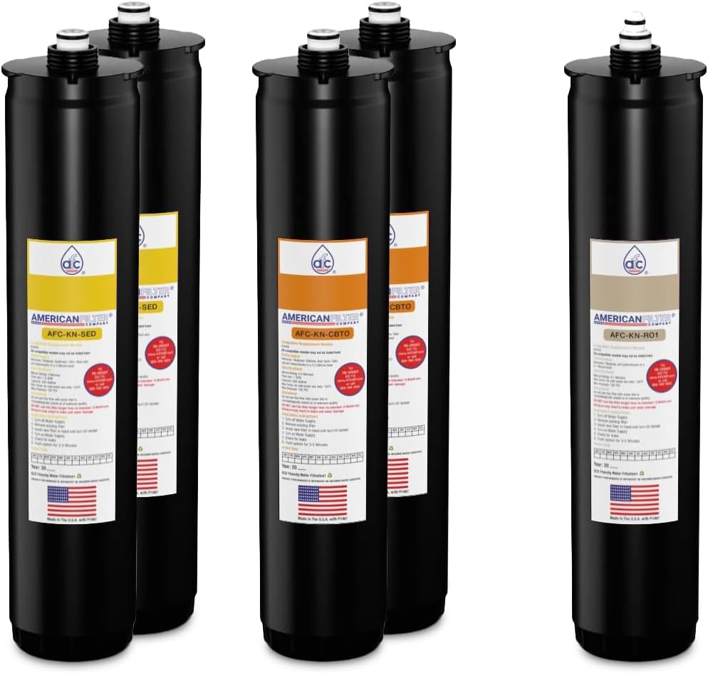 American Filter Company® Brand Model # AFC-KN-YOI Water Filters, Compatible with Kinetico® K5 systems, Cartridge set (Part # 9309A, 9306B & 9428A) Yellow/Orange/Ivory - 2 Year Pack