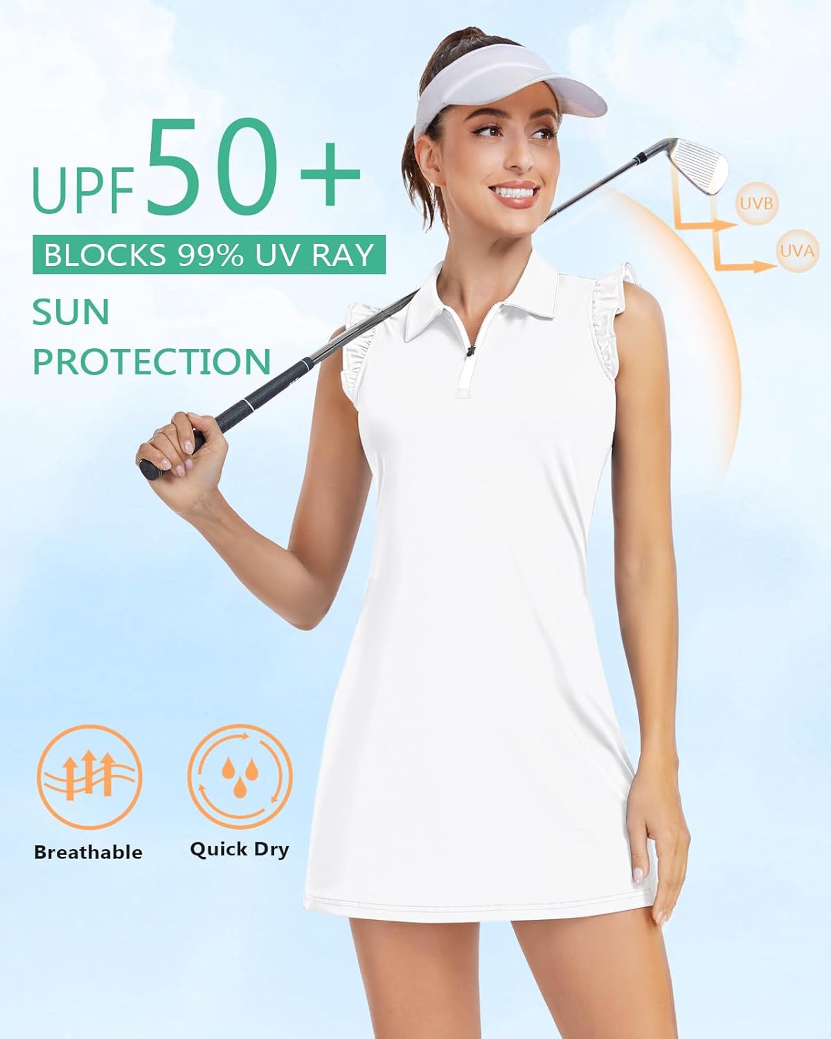 Soneven Womens Tennis Dress Sleeveless Golf Dresses with Shorts and Pockets Ruffle Sleeve Workout Athletic Dresses