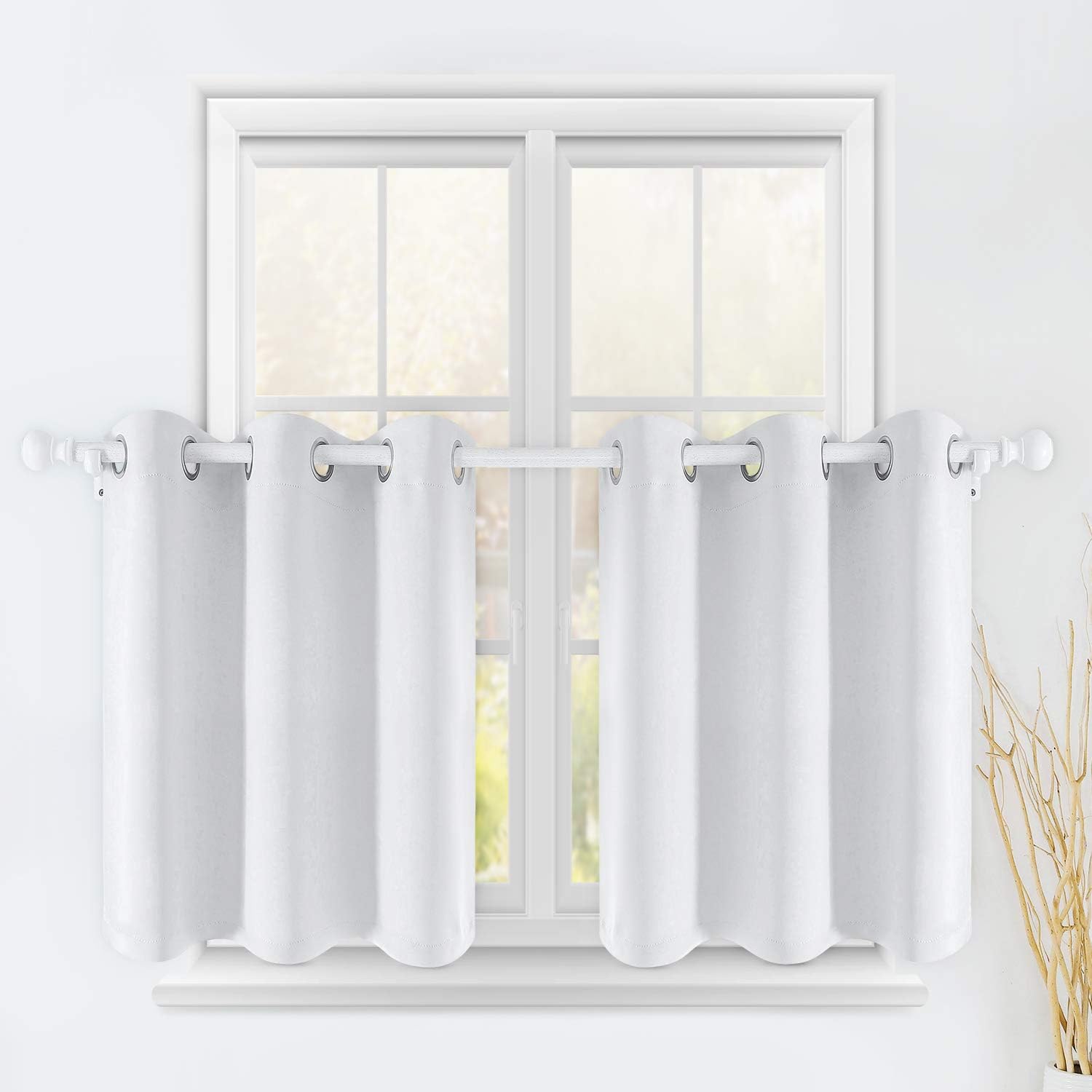HOMEIDEAS 2 Panels Blackout Short Curtains for Small Window 36 inch Long Grommet Small Drapes Half Window Curtains for Kitchen Bathroom Cafe Dining, Greyish White