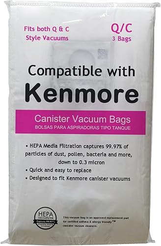 Paquete de 3 bolsas de polvo de repuesto HEPA 53292 tipo Q para aspiradora Kenmore 81214, 81414, 81614, 81615, 81714, 21814, BC7005, BC3005, BC2005,