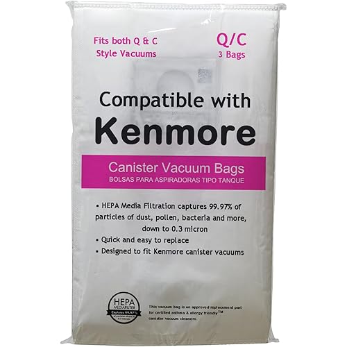3 Pack 53292 Type Q HEPA Replacement Dust Bags for Kenmore Canister Vacuum 81214, 81414, 81614, 81615, 81714, 21814, BC7005, BC3005, BC2005, Fit for Kenmore 600/400/200 series vacuum