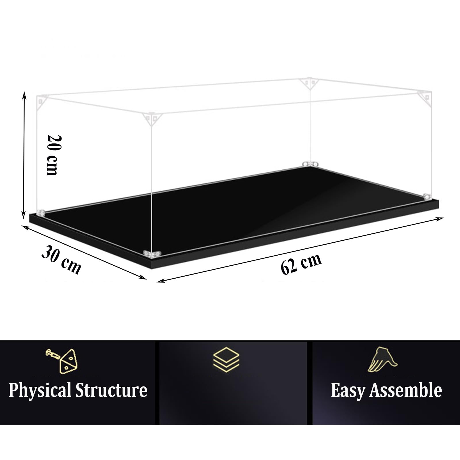 Vitrine pour Lego-42143/42115/42083/42096 - Présentoir Vitrine en Acrylique Transparente pour [Ferrari-Daytona-SP3/Lamborghini-Sian/Bugatti-Chiron/Porsche-911-RSR] - 62x30x20cm