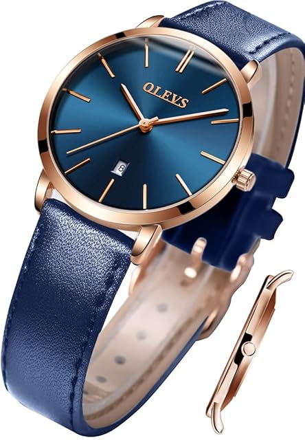 OLEVS Ladies Quartz Watch Minimalist Casual Ultra-Thin Design & Leather Strap & Waterproof & Date Elegant Watch