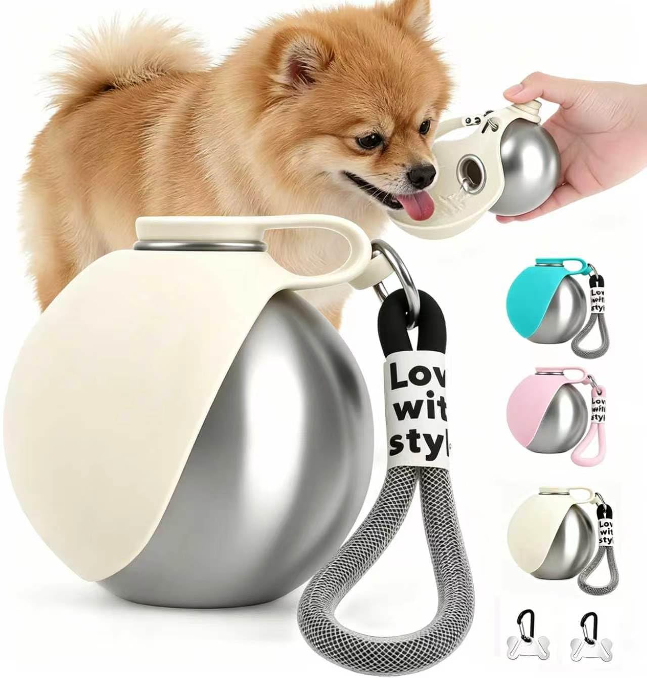 Gourde Chien Portable, 285 ML Gourde pour Chien, Gourde Chien Promenade Acier Inoxydable 304, Gamelle pour Chien Conception Pliable en Silicone Et éTanche,pour Animal Promenades Et Voyages (C)