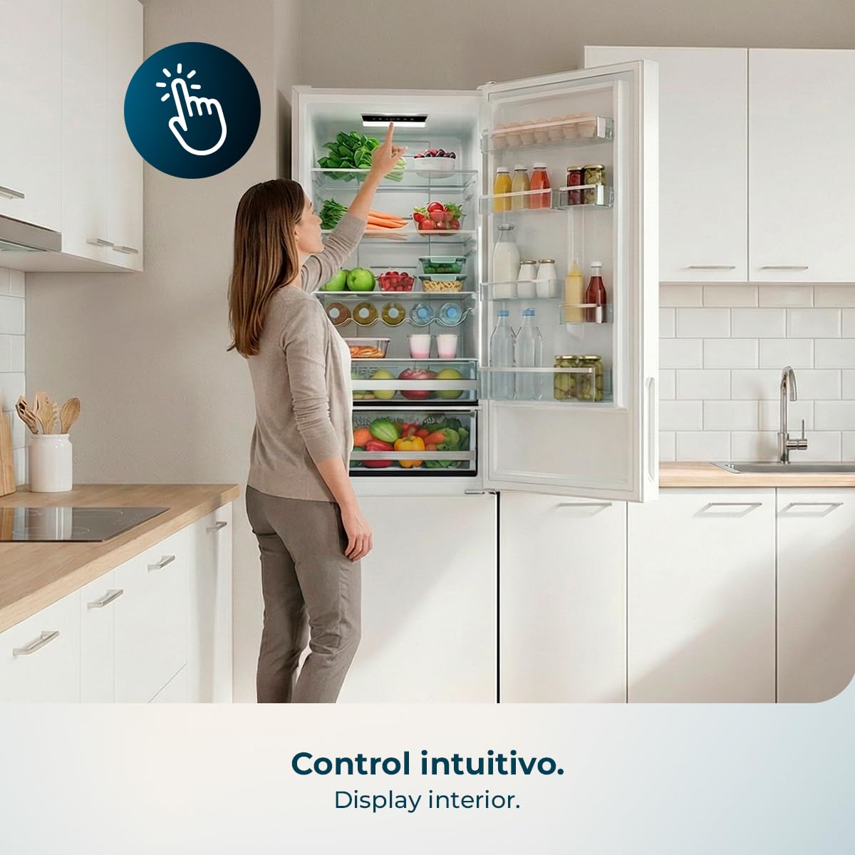 Cecotec Frigorífico Combi 356L Total NoFrost Bolero CoolMarket Combi 356i Inox D. Alto 200cm, Ancho 59,5cm, Fast Freezing, FreshnessFlex HUB, HumidityFlex HUB, Luz LED y Display Interior