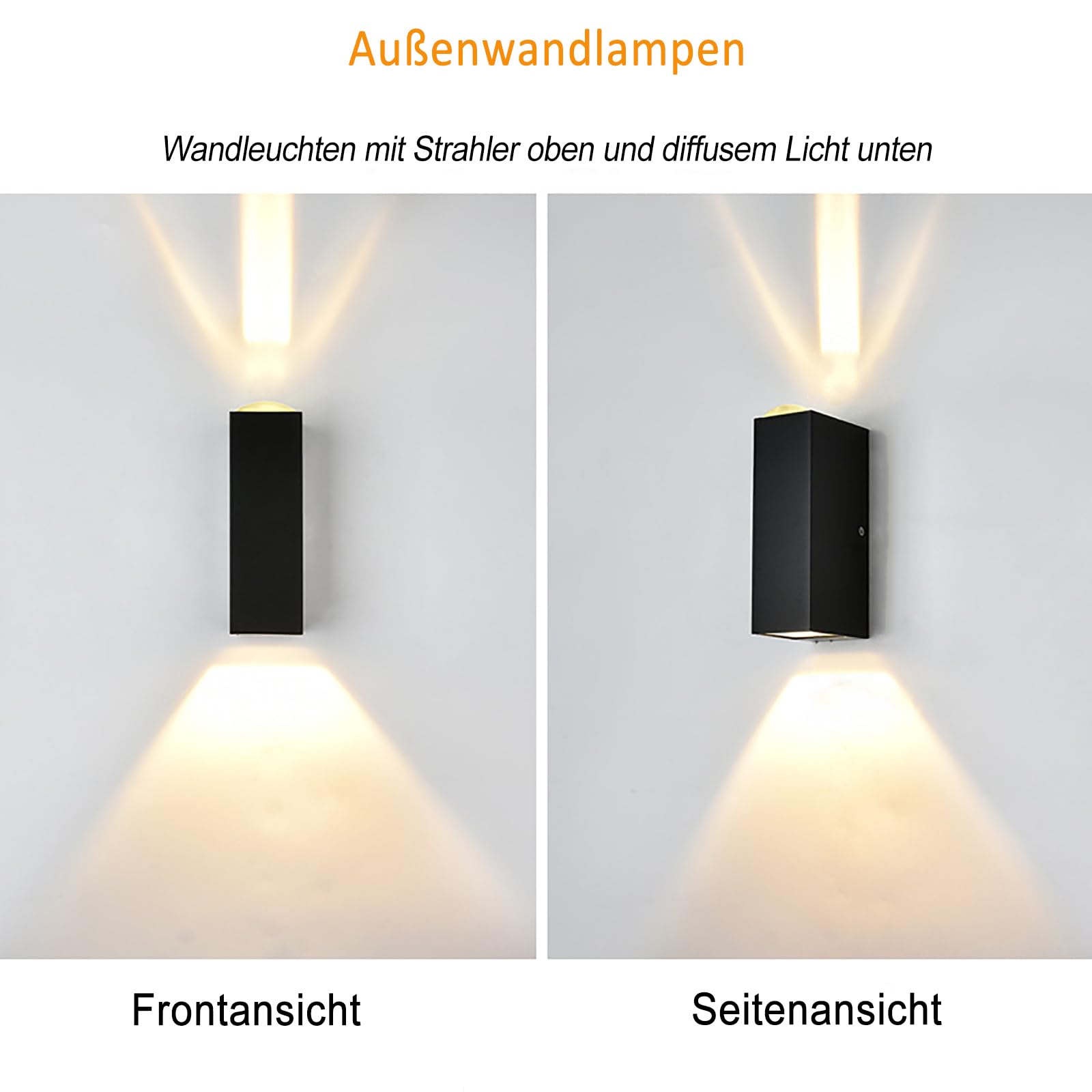 Außenlampen Wasserdicht IP65 Ausenbeleutung hauswand, Modern außenleuchten, Aluminium wandleuchte aussen, Up Down wandleuchte aussen, Schwarz aussenlampe, 20W Außenwandleuchten 3000K