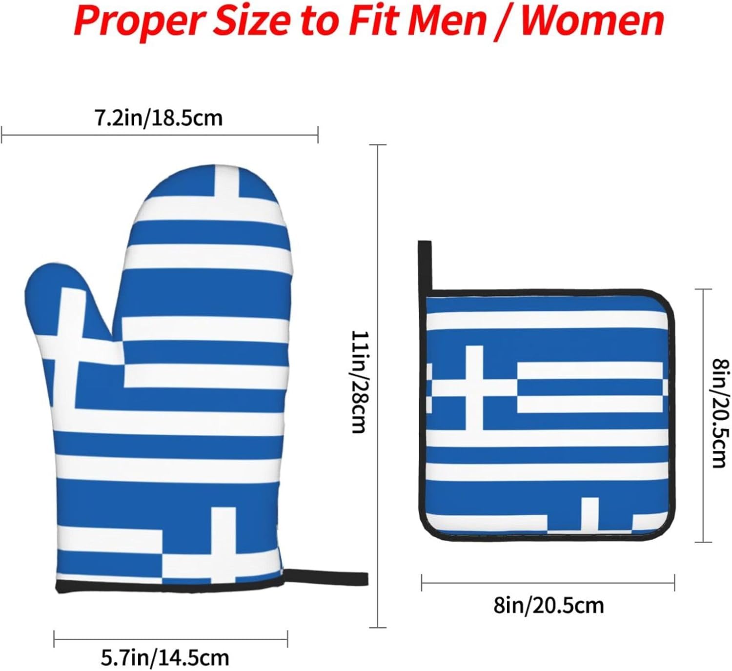 Greek flag Oven gloves and heat-resistant mat 4-piece set. Suitable for grilling, microwave oven frying, and baking