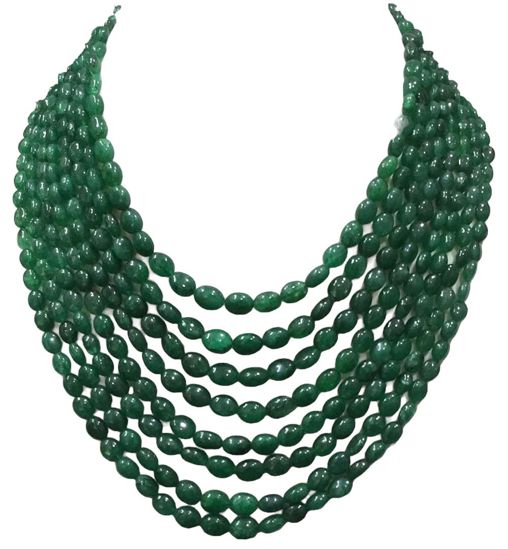 gehna Jaipur Beautiful 8 Rows Emerald Oval Shape Gemstone Bead Necklace Np-1423 (Green)-picture-36