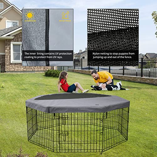 Image of PETIME Top Cover Sun /Rain Proof Provide Shade and Security for Indoor Outdoor Dog Playpen Fits All 24 inch Wide 8 Panels Pet Exercise Pen (Playpen Not Included)