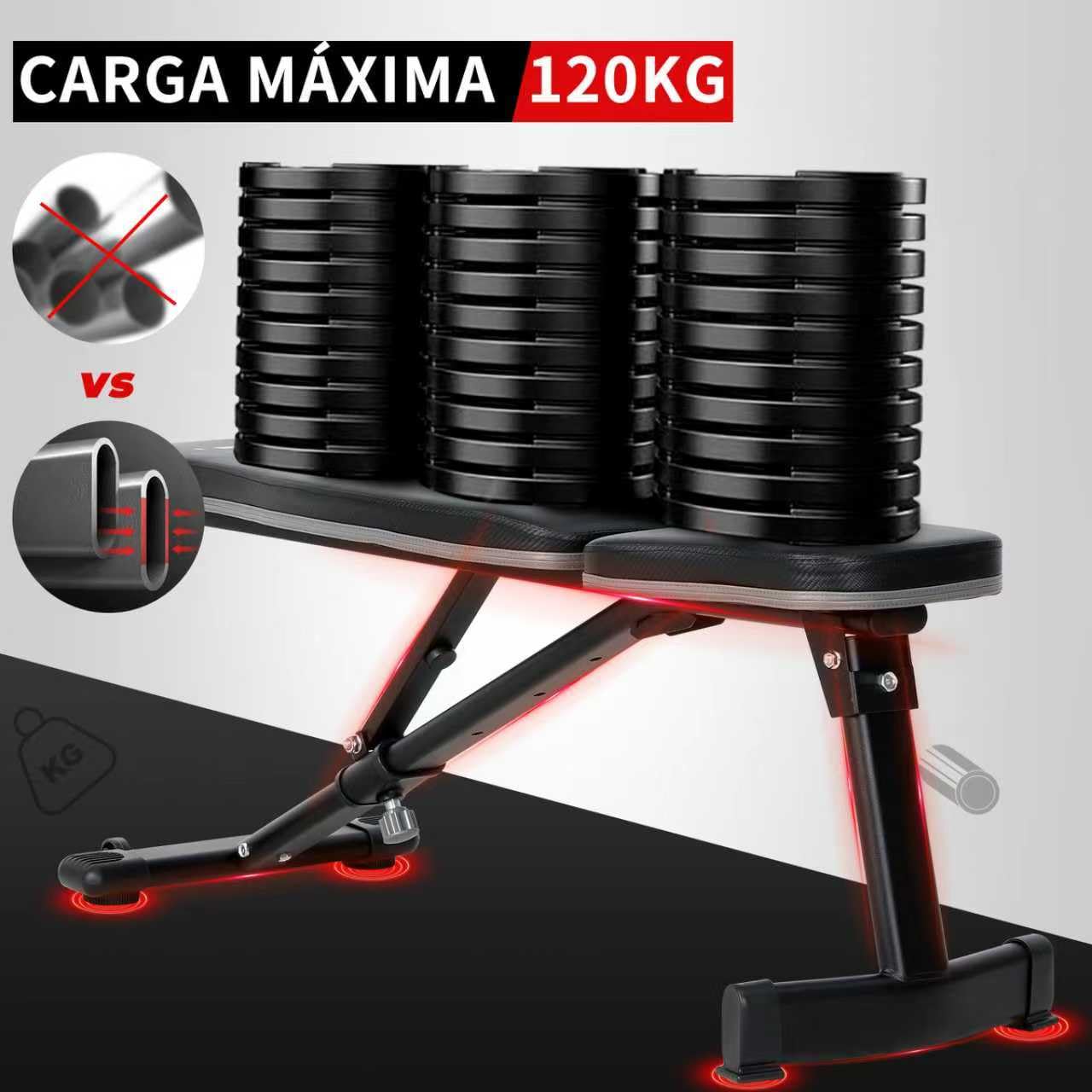 ISE Banco de Pesas Musculación Ajustable Plegable Multifuncional Inclinable Reclinable, Banco de Peso Plano Declinado Inclinado Abdominales para Fitness Entrenamiento Profesional con Respaldo