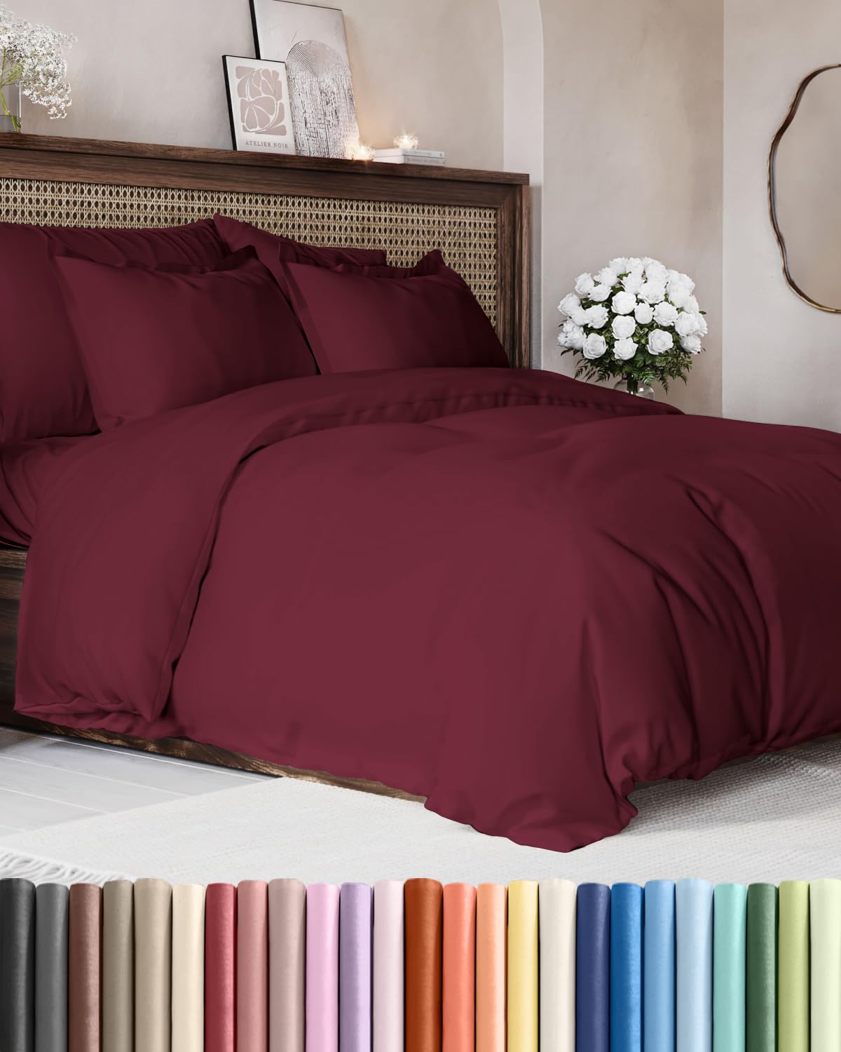 Duvet Cover Super King Size - 3 Piece with Zipper Closure - Burgundy