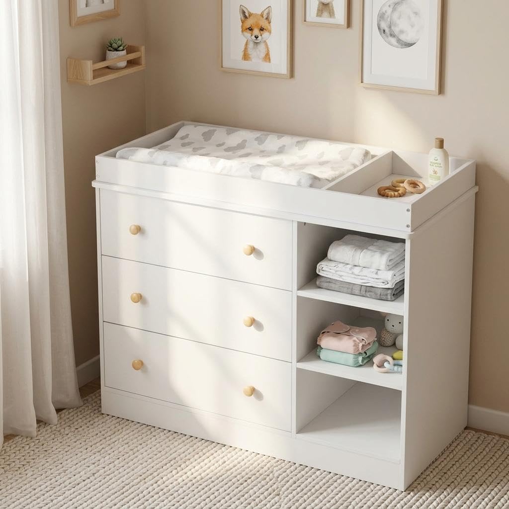 Photo 1 of Garvee Baby Changing Table with Drawers and Shelves