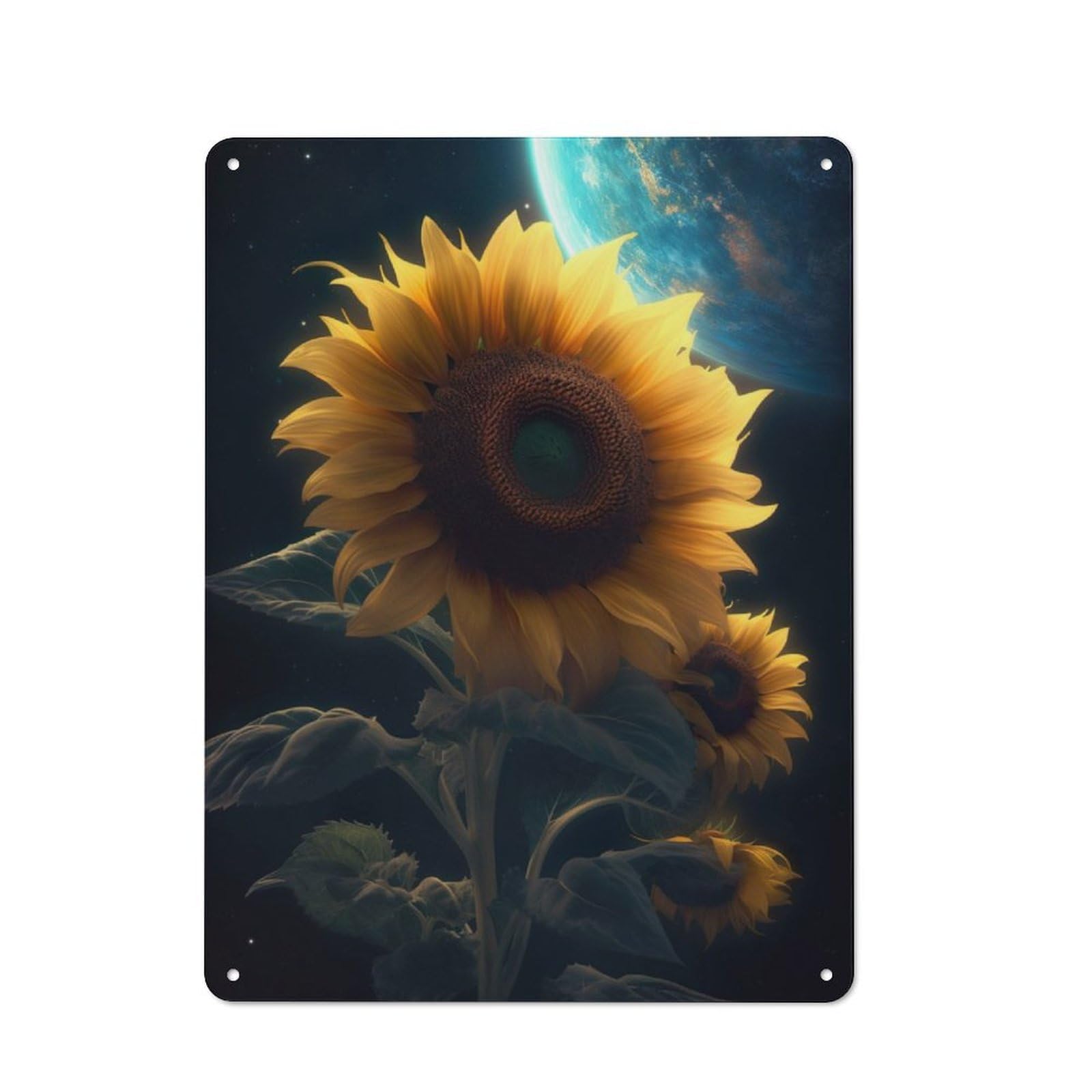 Junmoney Sunflower Earth Galaxy Rustic Metal Sign With Design 40X30cm, Farmhouse Farmhouse Wall Decor For Dining Room, Cafe, Entryway Or Family Room